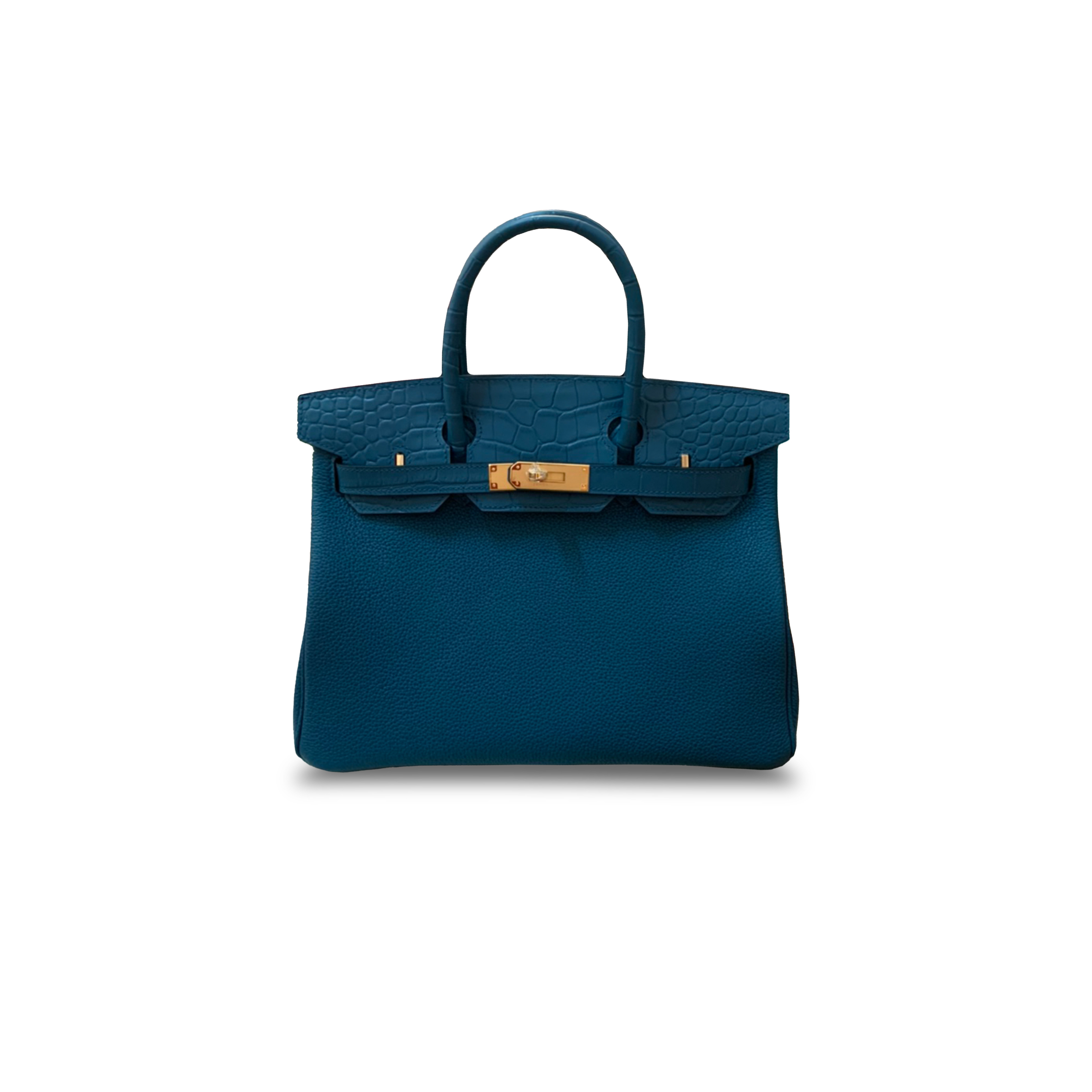 HERMÈS MASTER BIRKIN 30 MATTE CROCODILE AND TOGO LEATHER BLUE BAG GOLD BUCKLE H076235CK28 (30*22*16cm)